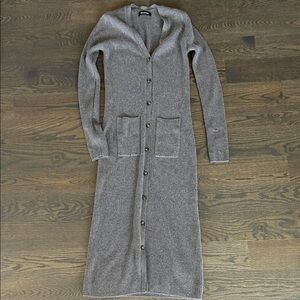Long Ribbed Button-Front Cardigan Dress in Heather Gray